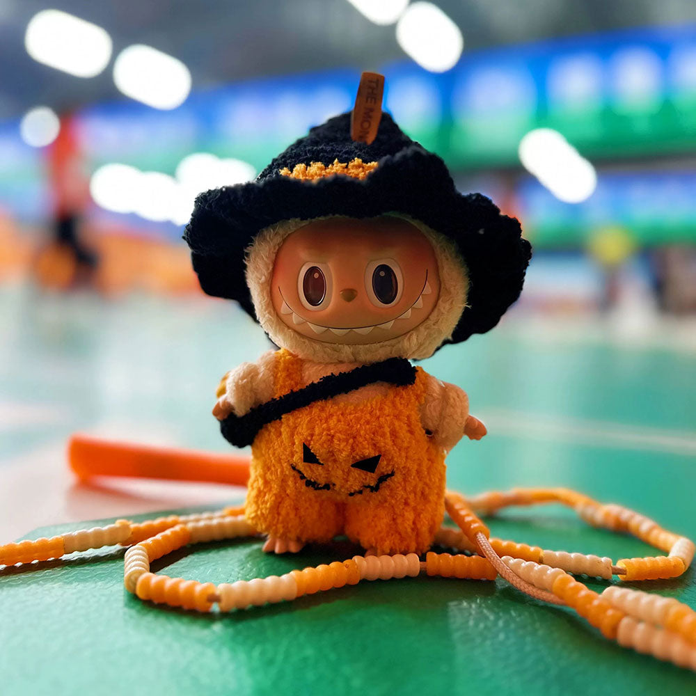 Handmade Crochet Halloween Pumpkin Outfit Set for Labubu 6.7" Figures