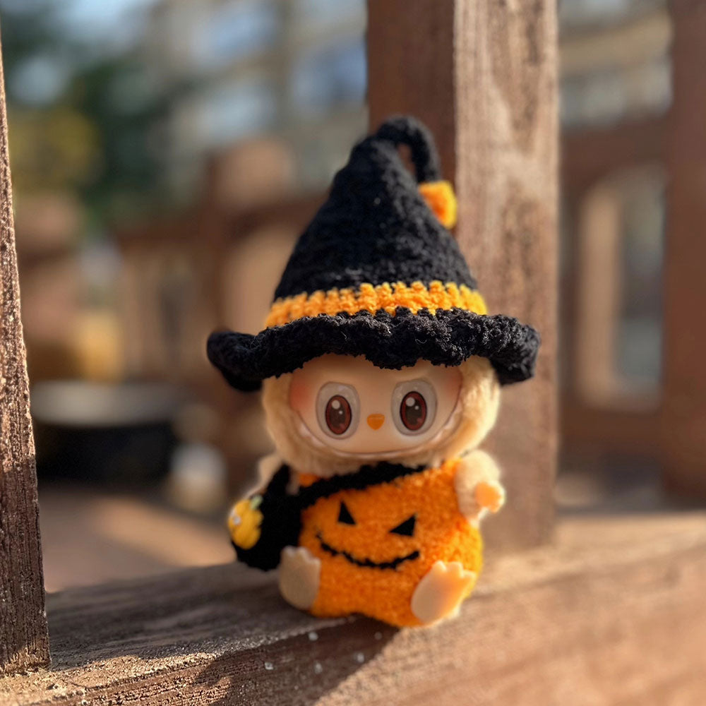 Handmade Crochet Halloween Pumpkin Outfit Set for Labubu 6.7" Figures