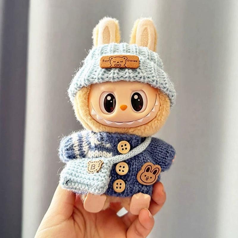 Knit Style Outfit Set for 17cm Seated Labubu – Sweater, Hat & Mini Bag (Doll Not Included)