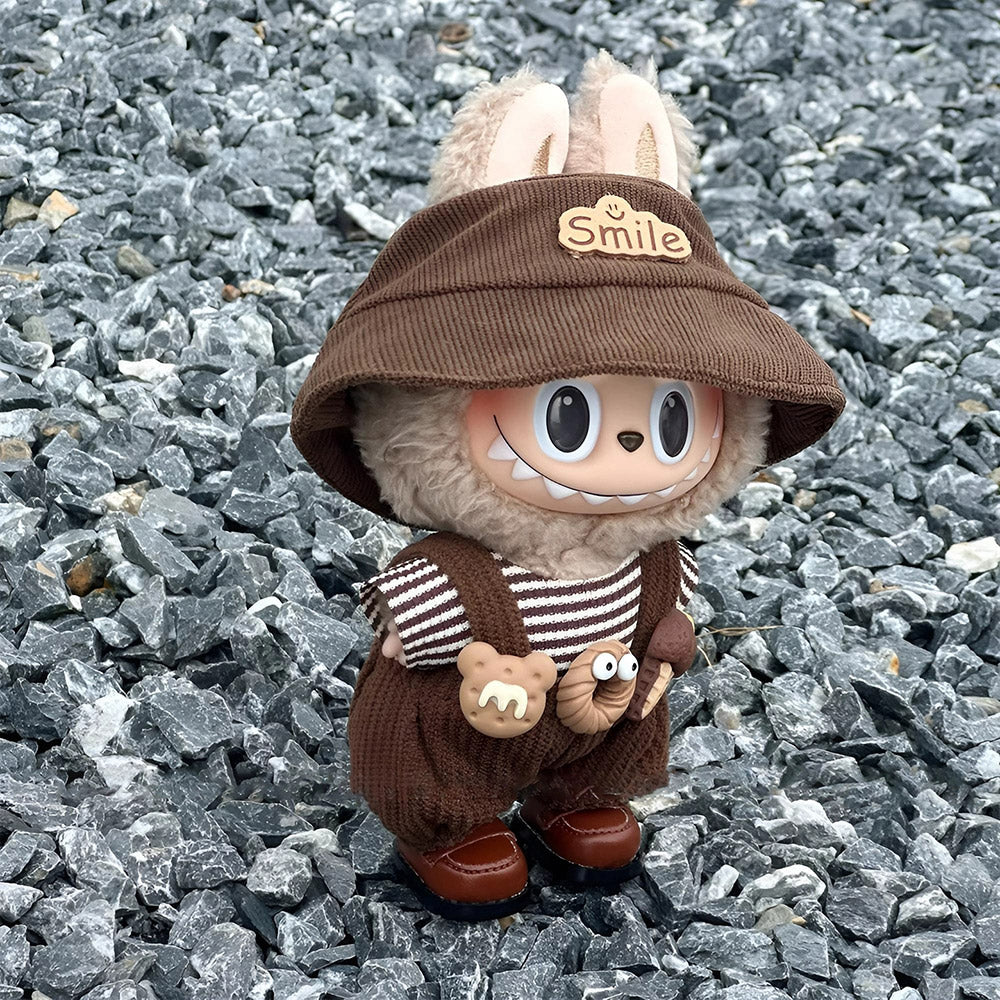 Labubu Brown Dessert Overalls Outfit – Smile Hat & Plush Accessories Set