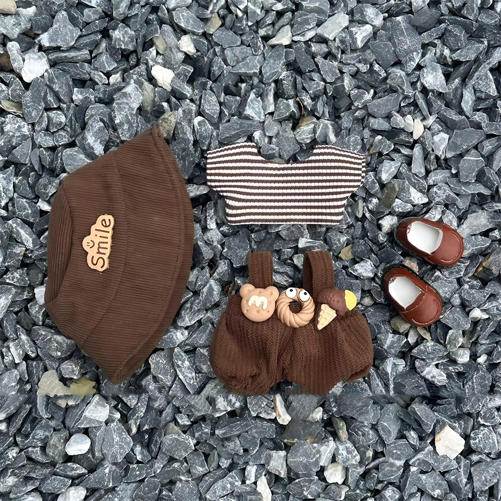 Labubu Brown Dessert Overalls Outfit – Smile Hat & Plush Accessories Set