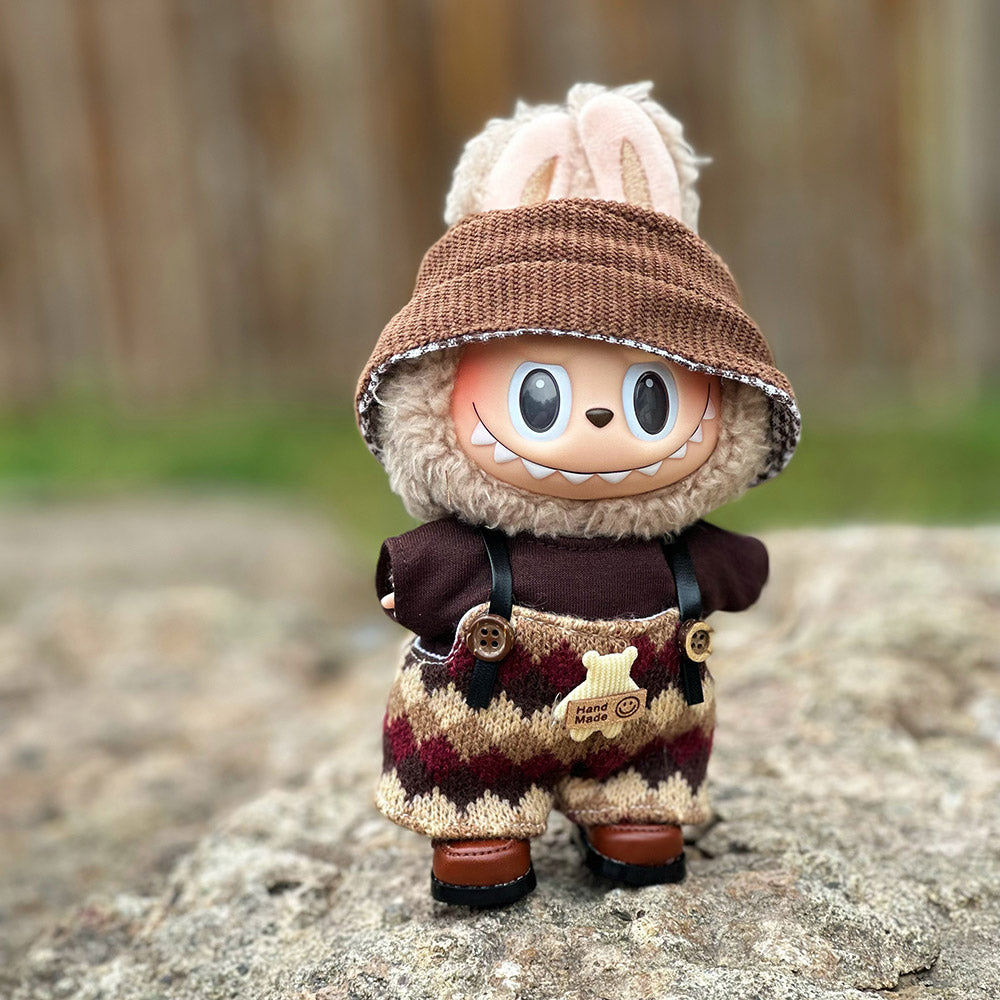 Labubu Brown Dessert Overalls Outfit – Smile Hat & Plush Accessories Set