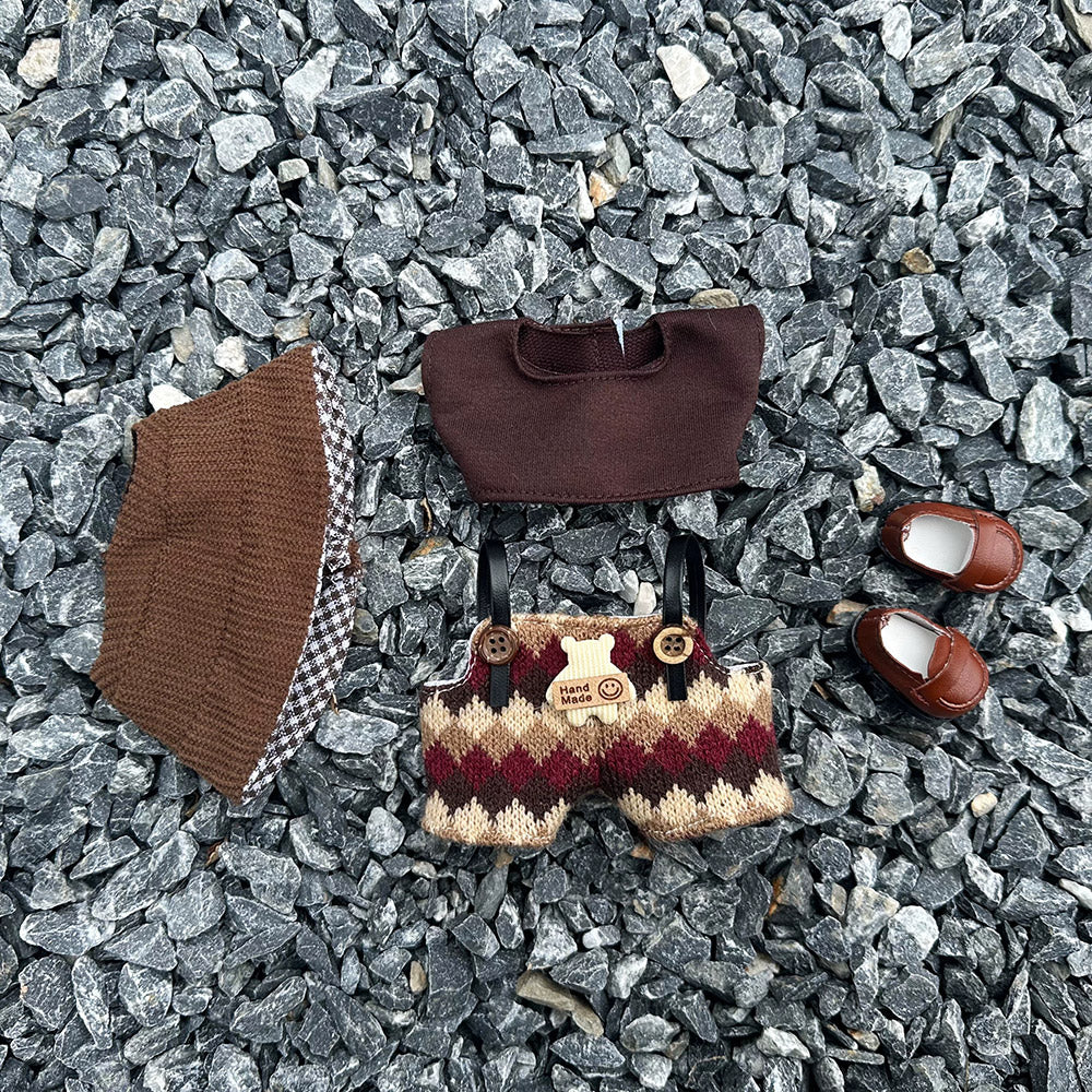 Labubu Brown Dessert Overalls Outfit – Smile Hat & Plush Accessories Set