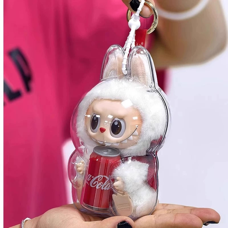 Clear Acrylic Protective Case for Coca-Cola Labubu – Dustproof Display Box with Silicone Strap (Standing / Sitting)
