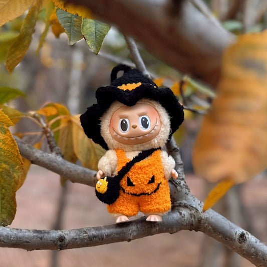 Handmade Crochet Halloween Pumpkin Outfit Set for Labubu 6.7" Figures