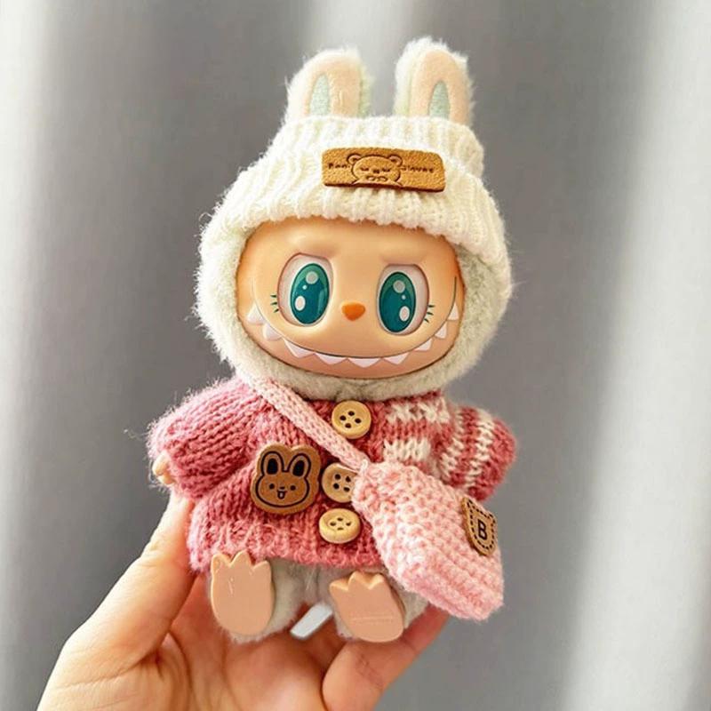 Knit Style Outfit Set for 17cm Seated Labubu – Sweater, Hat & Mini Bag (Doll Not Included)