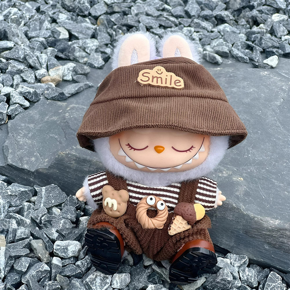 Labubu Brown Dessert Overalls Outfit – Smile Hat & Plush Accessories Set