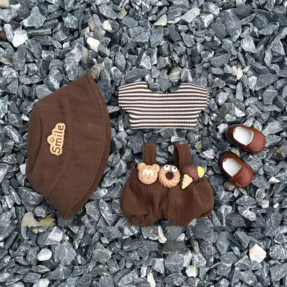 Labubu Brown Dessert Overalls Outfit – Smile Hat & Plush Accessories Set