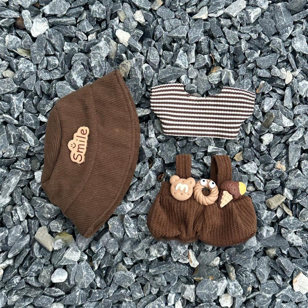 Labubu Brown Dessert Overalls Outfit – Smile Hat & Plush Accessories Set