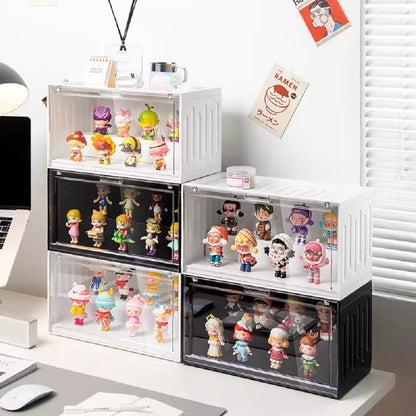 POP MART Blind Box Display Case – Stackable Container Cabinet for Figurines & Collectibles, Transparent Magnetic Door