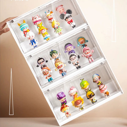 POP MART Blind Box Display Case – Stackable Container Cabinet for Figurines & Collectibles, Transparent Magnetic Door