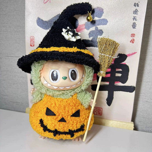 Handmade Crochet Halloween Pumpkin Outfit Set for Labubu 6.7" Figures