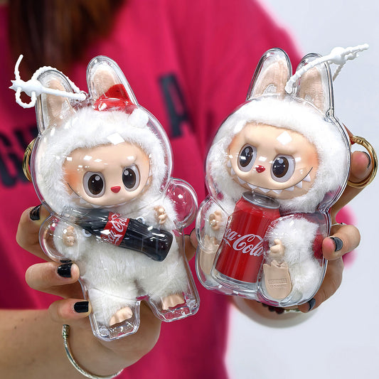 Clear Acrylic Protective Case for Coca-Cola Labubu – Dustproof Display Box with Silicone Strap (Standing / Sitting)